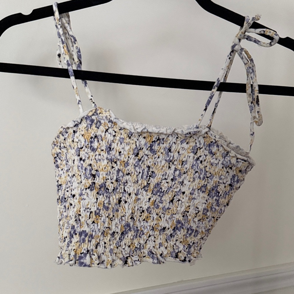 Wild Fable Floral Smocked Crop Top - Purple and Yellow